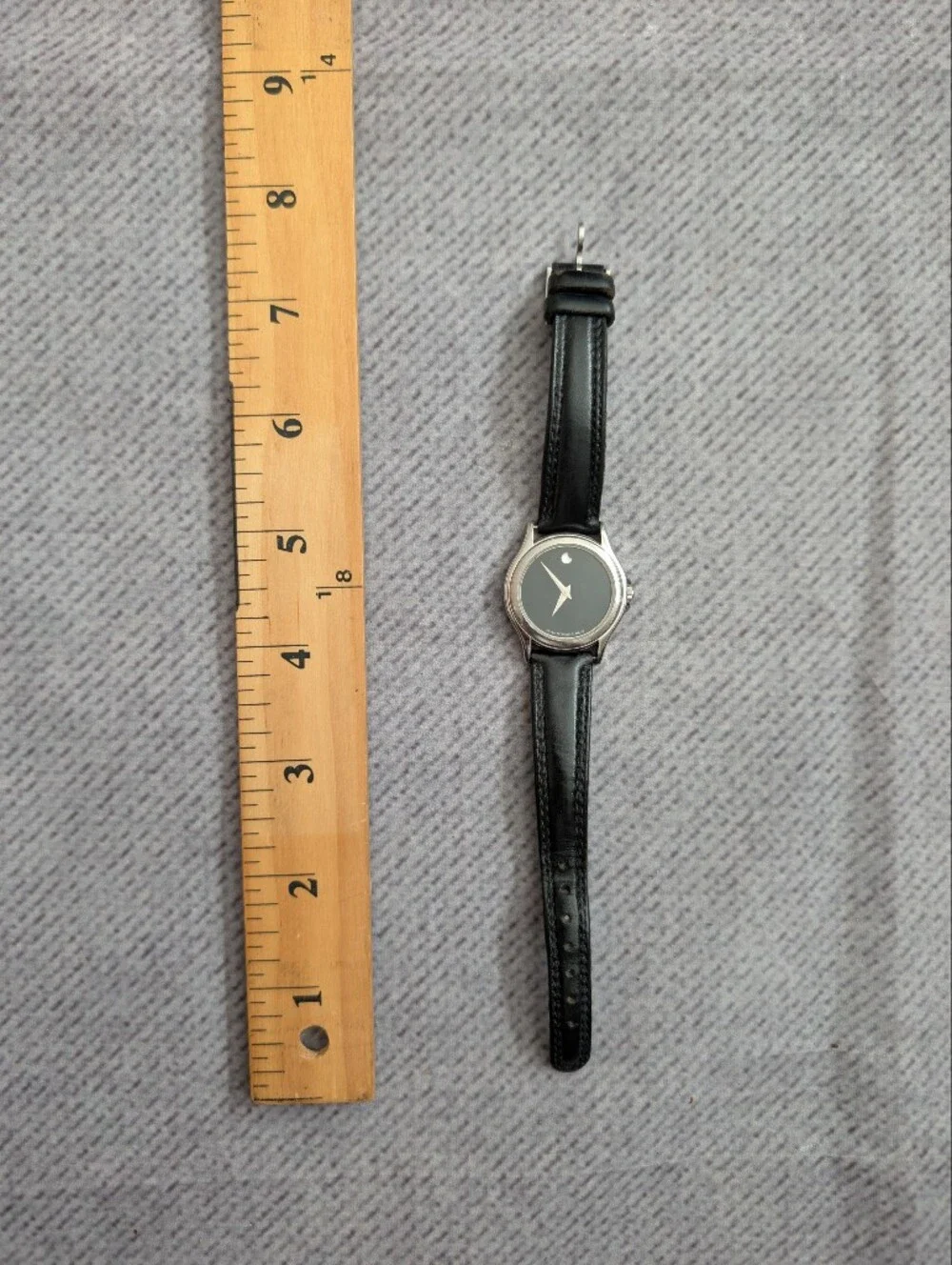 Movado Museum Black Dial Stainless Steel Watch with Black Leather Strap